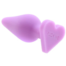 Load image into Gallery viewer, Candy Hearts F**k Me Medium Butt Plug in Purple